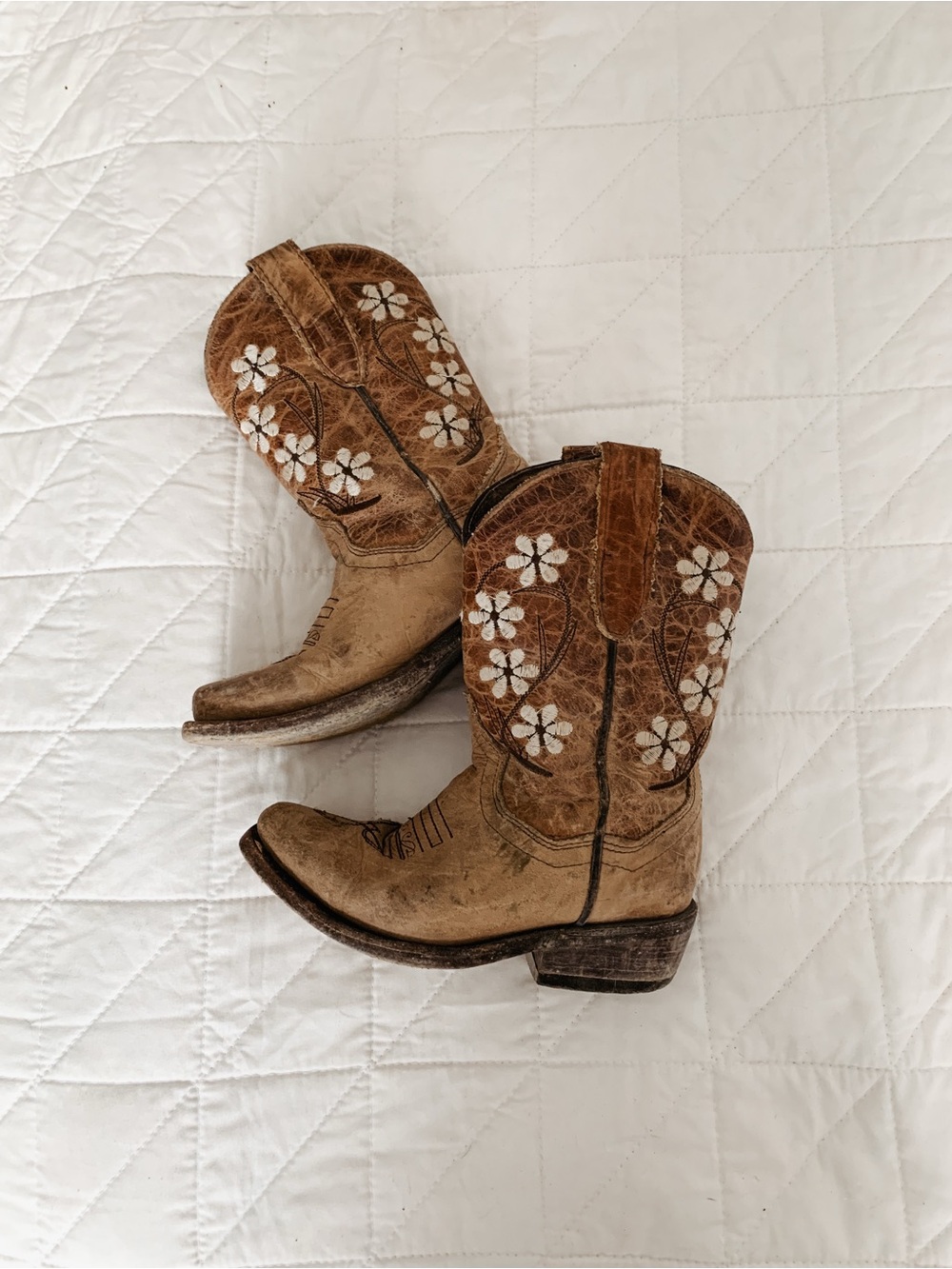 Girls Brown Embroidered Flower Cowboy Boots